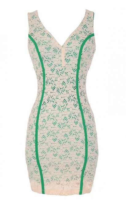 Go Green Lace Dress with Fabric Piping